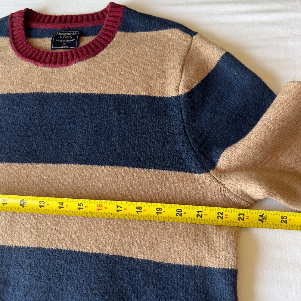 Abercrombie & Fitch Mens XL Heavyweight Striped Crewneck Sweater Navy Tan XL - Picture 7 of 11